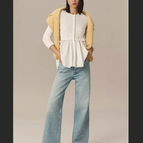 NWT ANTHROPOLOGIE TWOFER CABLE CARTIGAN SWEATER--IVORY WHITE--MEDIUM--WOMEN'S - Picture 4 of 9